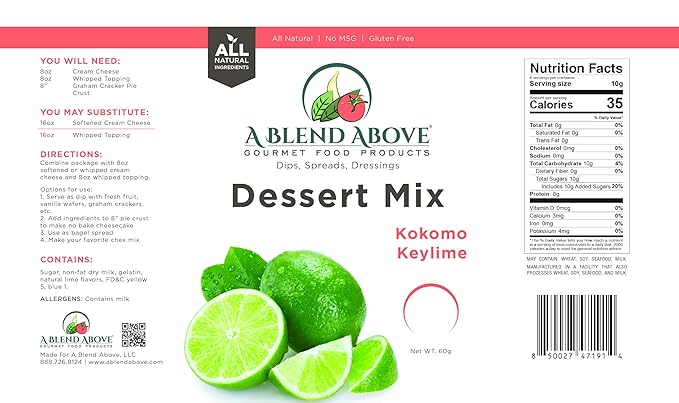 A Blend Above Kokomo Key Lime Pie Mix - No-Bake Desserts, All Natural, Vegan, Gluten Free, No MSG