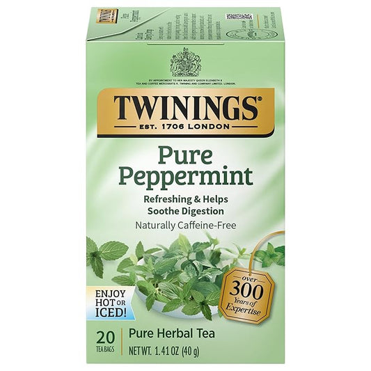 Twinings Pure Peppermint Individually Wrapped Tea Bags, 20 Count (Pack of 1), Fresh Minty Flavour