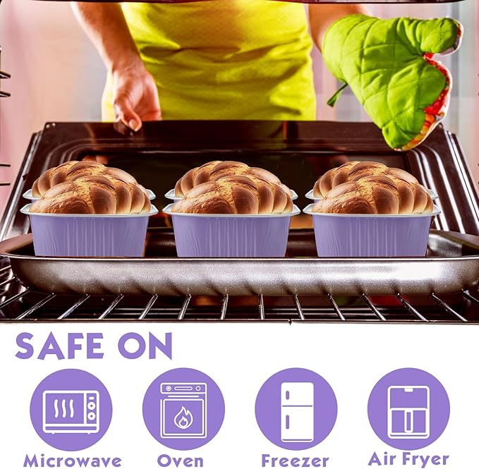 Aoriher 150 Pieces 10 oz Mini Cake Pans with Lids Aluminum Foil Baking Cups Square Disposable 4" x