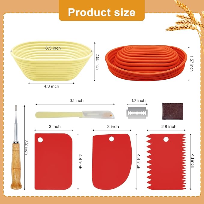 Silicone Banneton, Sourdough Bread Baskets (Set of 6, 6.5 Inch), Oval Proofing Bread Bowls with