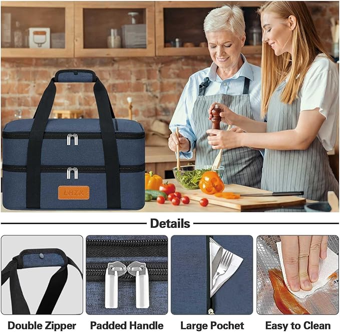 LHZK Double Insulated Casserole Carrier for Hot or Cold Food, Lasagna Holder Tote for Potluck