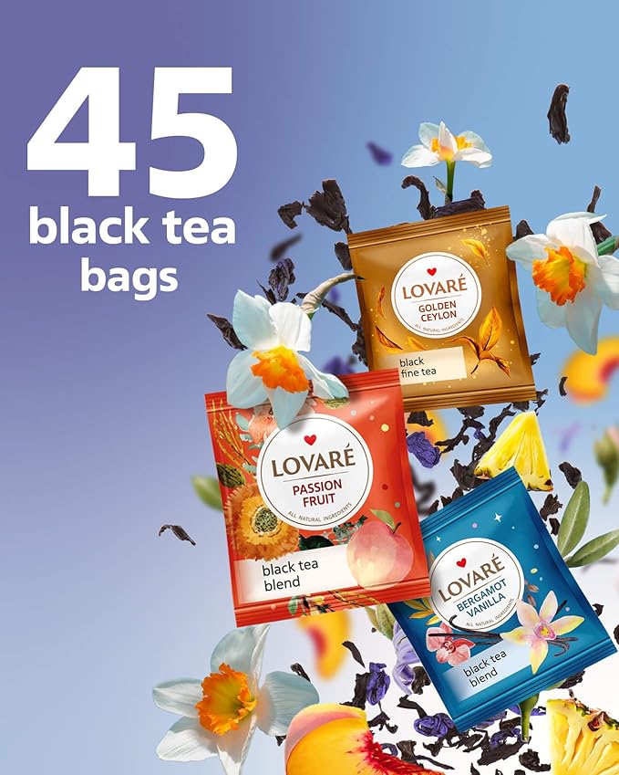 Lovare Black and Green Tea Bags Variety Pack - Made in Ukraine Tea Sampler - Individually Wrapped