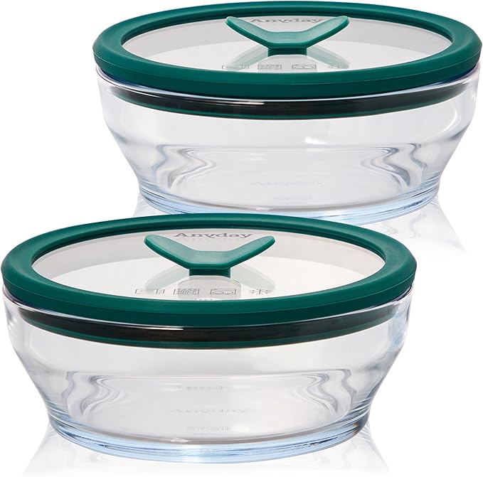 Anyday 2-Pack (2-Cup) Glass Food Storage Set with Glass Lids | Plastic-Free Meal Prep Set |