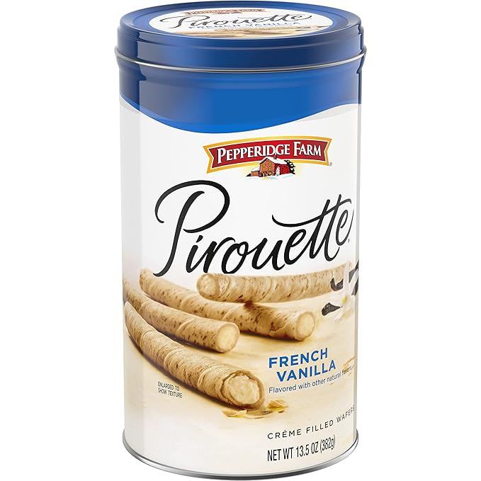 Pepperidge Farm Pirouette Cookies, French Vanilla Flavored Crème Filled Wafers, 13.5 Oz Tin
