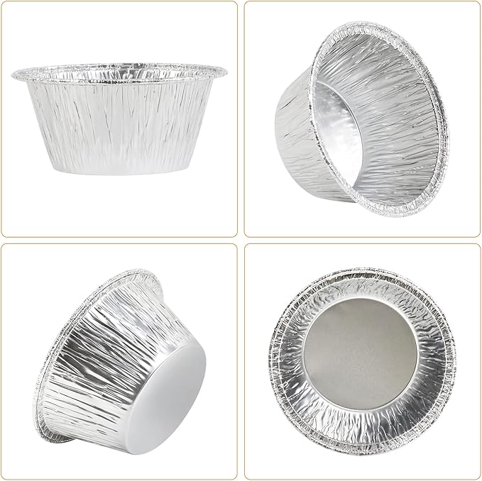 Aluminum Foil Baking Cups, Disposable Ramekin 3 Oz Silver Foil Cupcake liners, 200 Pcs Aluminum