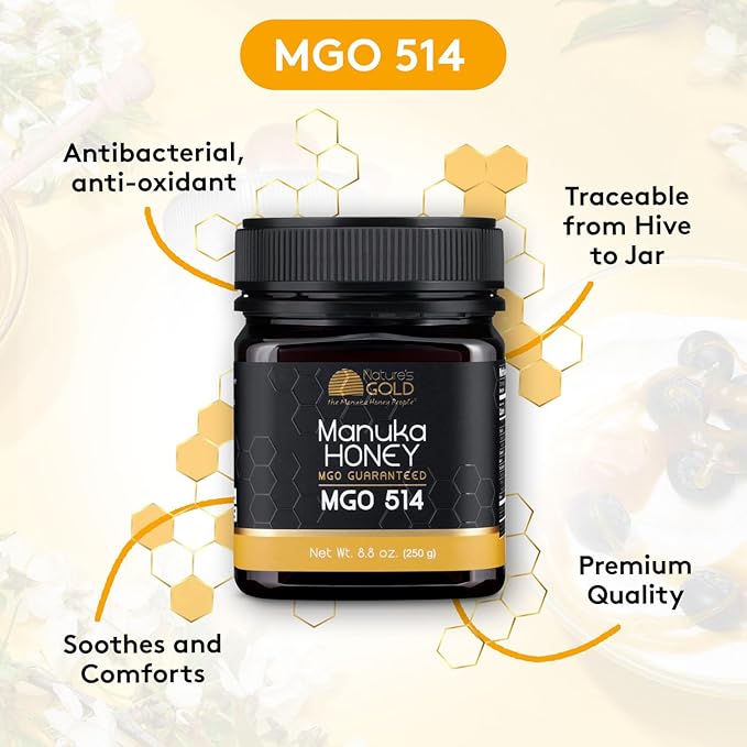 Nature’s Gold Raw Manuka Honey, MGO 514+ | Authentic MGO, Australian Honey, Non-GMO, 100% Pure