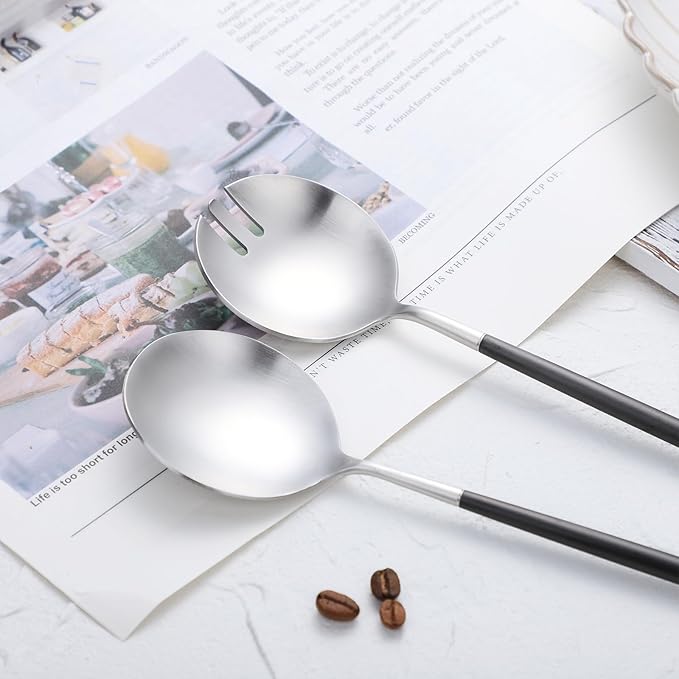 Salad Servers,Spoon and Fork Set 11.41 inch,18/10 Stainless Steel Salad Serving Titanium Plating