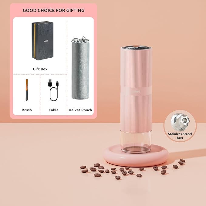 Portable Electric Coffee Grinder, Rechargeable Handheld Grinder with Stainless Steel Conical Burr