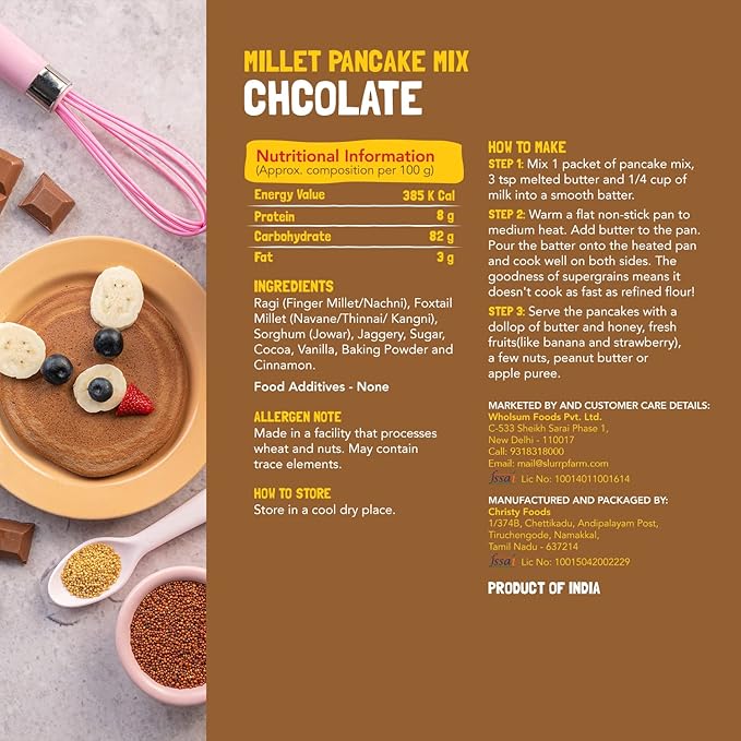 Slurrp Farm Millet Pancake Mix Trial Pack | 4 Flavors: Banana Choco Chip, Chocolate, Blueberry
