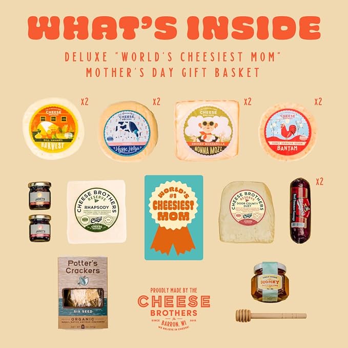Cheese Bros Deluxe "World's Cheesiest Mom" Charcuterie Gift Box | Fresh from Wisconsin | Includes