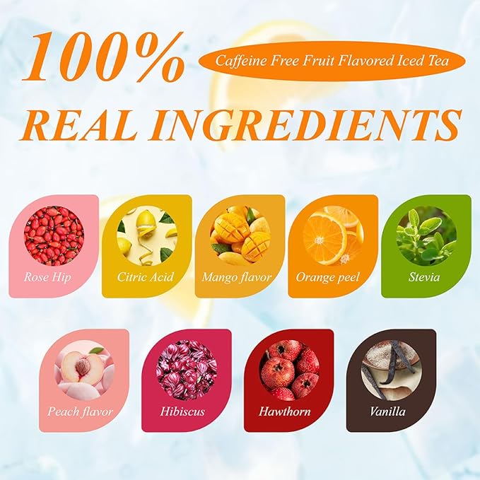 WT WEETEE Mango Peach Iced Tea, 100 Count Cold Brew Tropical Fruit Flavored Iced Tea Bags
