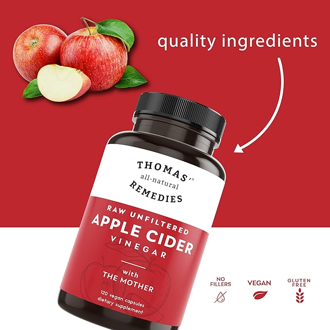 Thomas' all-natural Remedies Apple Cider Vinegar with The Mother, Raw & Unfiltered ACV Pills for