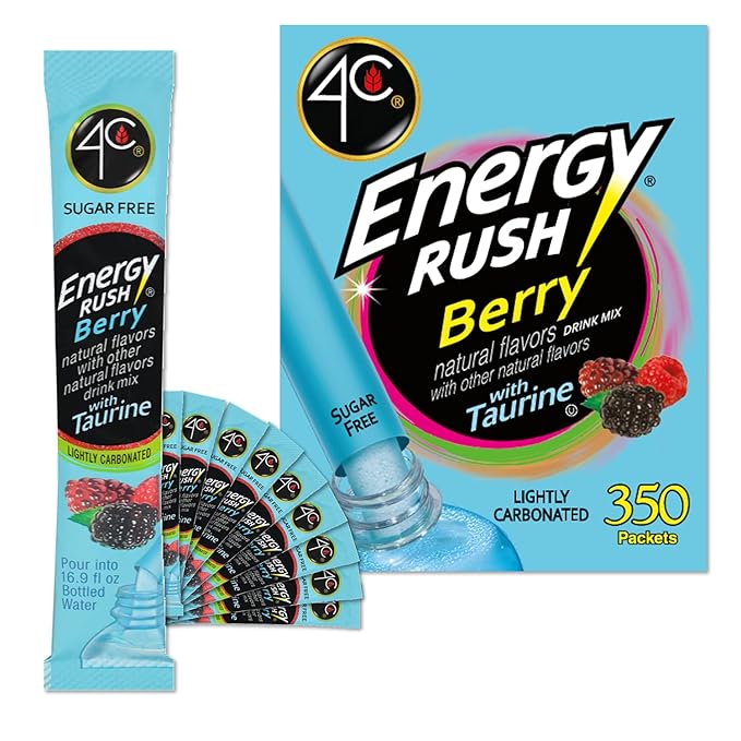 4C Powder Energy Rush Stix, Energy Rush - Berry 350 Count, Bulk Buy, Singles Stix, On the Go