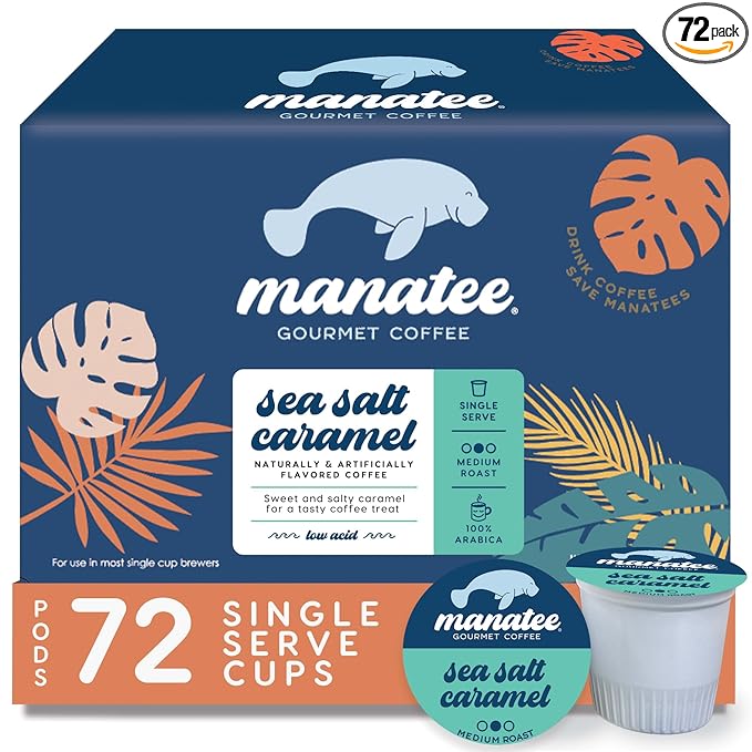 Manatee Gourmet Coffee, Single Serve Pods for Keurig K Cup Brewers, Medium Roast, Sea Salt Caramel