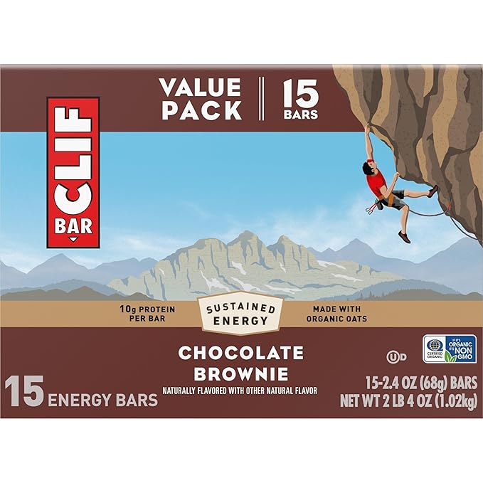 CLIF BAR - Chocolate Brownie Flavor - Made with Organic Oats - Energy Bars - Non-GMO - Plant Based