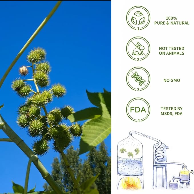 yethious Castor Oil Organic Cold Pressed Unrefined Growth for Eyelashes, Eyebrows, Hair. Skin