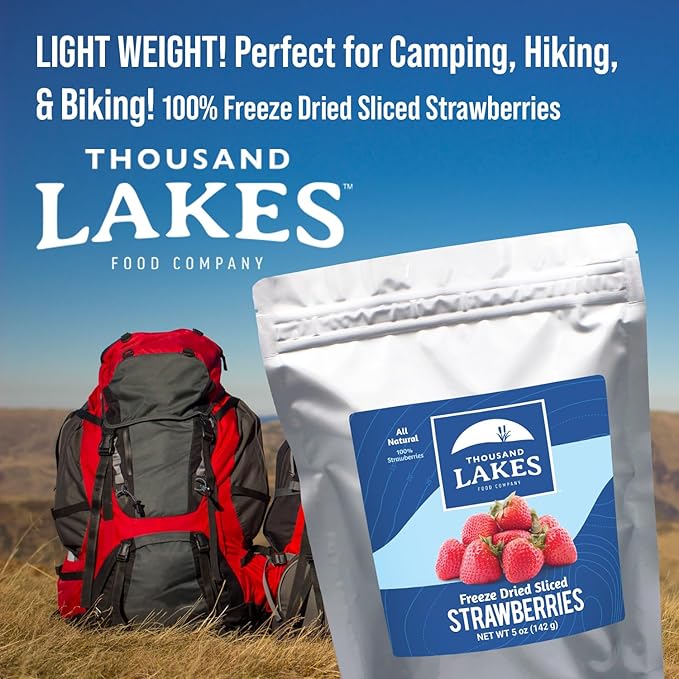 Thousand Lakes Freeze Dried Fruit - Strawberries 1.2 ounces | No Sugar Added | 100% Sliced