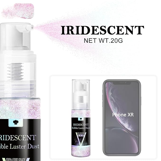 Iridescent Edible Glitter Spray, 20g Luster Dust Edible Glimmer Powder for Sparkling Cocktails