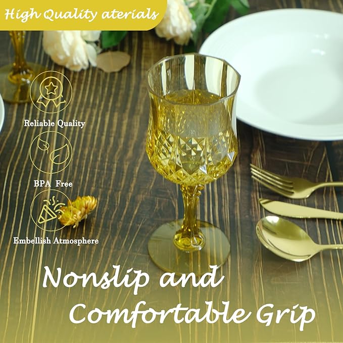 Plastic Wine Glasses，Plastic Goblets Vintage Style Cordial Drinking Glasses for Wedding Reception
