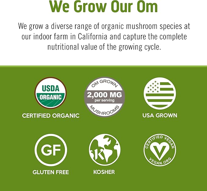 Om Mushroom Superfood Matcha Latte Blend Mushroom Powder, 8.47 Ounce Canister, 30 Servings, Green