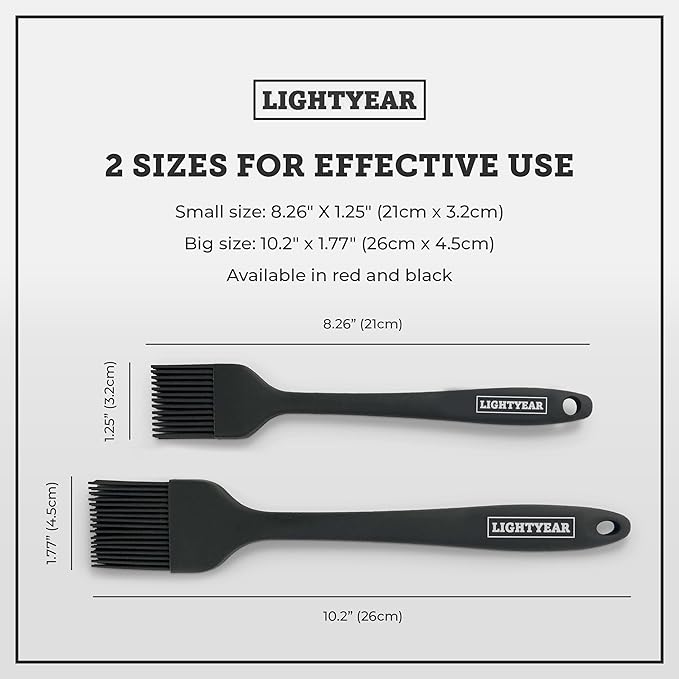 Lightyear Silicone Basting Pastry Brush Set (2 Pcs) ❘ 450°F Heat Resistant Oil Brush for Your