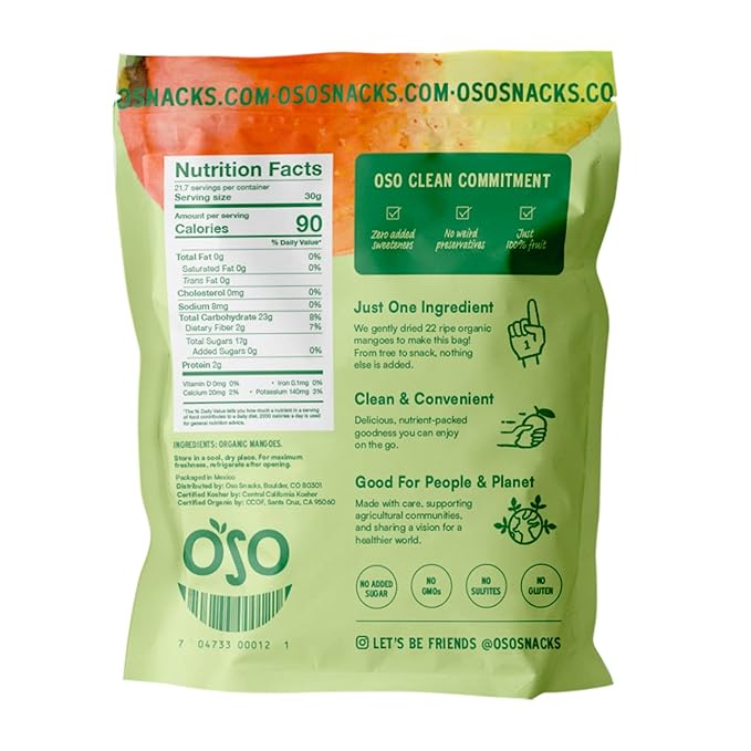 Oso Snacks Organic Mango | No Sugar Added | No Preservatives | 100% Fruit | No GMO | Simply Fruit.