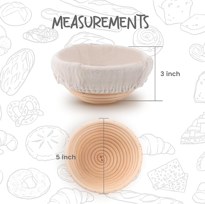 Mini Bread Dough Proofing Basket & Liner (Set of 6, 5 inch), Sourdough Bread Bakery Bowls for