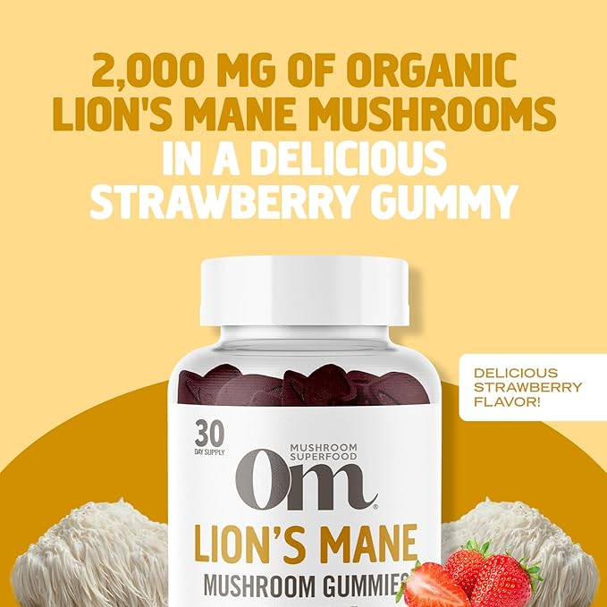 OM Mushroom Superfood Lion's Mane Gummies, 60 Count, 30 Servings, USA Grown Organic Mushrooms