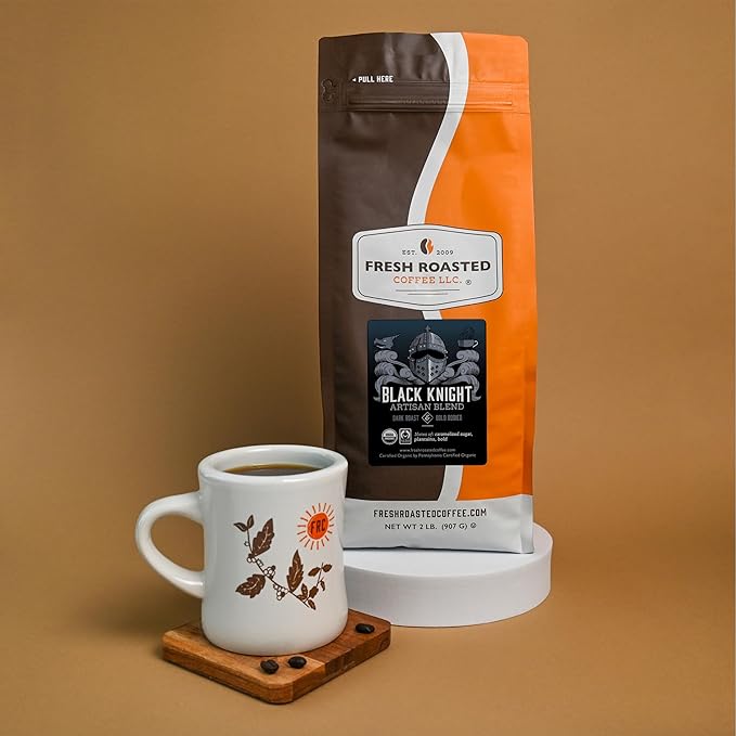 Fresh Roasted Coffee, Organic Black Knight | USDA Organic, Kosher | Dark Roast 2 lb (32 oz) Whole