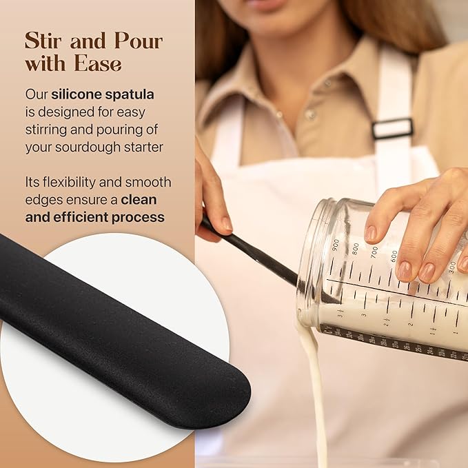 Sourdough Jar Kit, Includes 34 oz Sourdough Starter Jar with Metallic Lid, Silicone Spatula