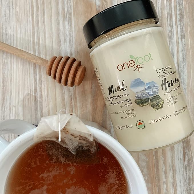 Oneroot 100% Organic Canadian Flower Honey - 17.6 Oz/1.1 Lbs, White Honey Wildflower Unfiltered