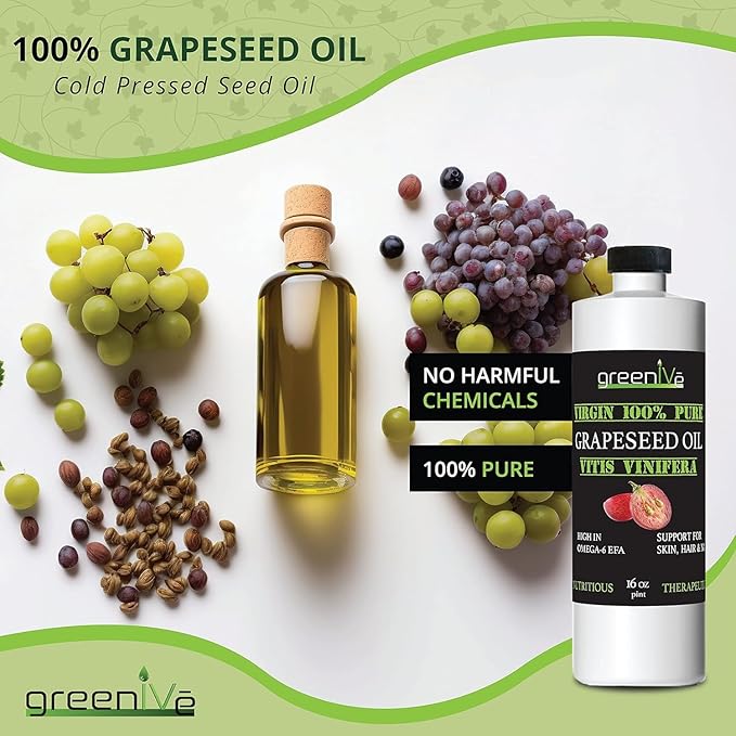 GreenIVe Grapeseed Oil Organically Grown 100% Pure Cold Pressed Light Flavor High Tempurature