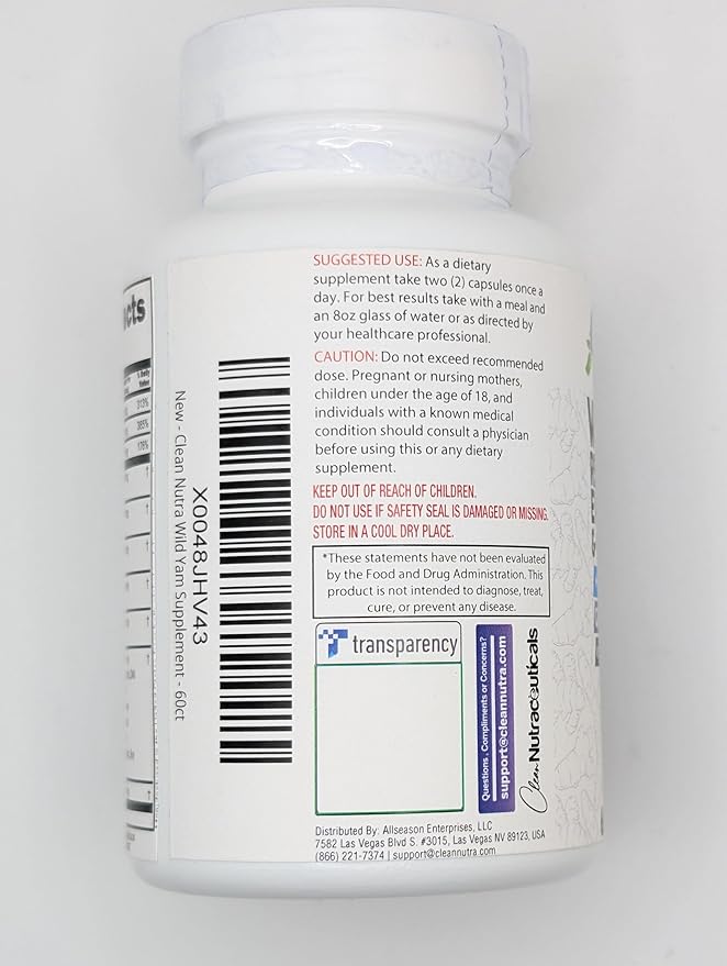 Clean Nutra Wild Yam Root Capsules with Red Clover Black Cohosh Evening Primrose Oil Chasteberry
