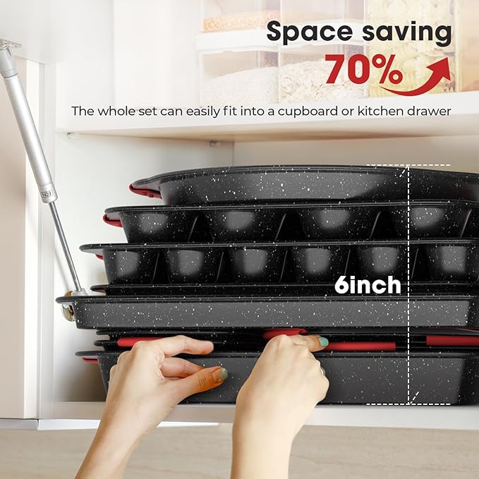 11-Piece Nonstick Stackable Baking Pans Set, Toxin-Free Bakeware Sets, Baking Pan Set with Silicone