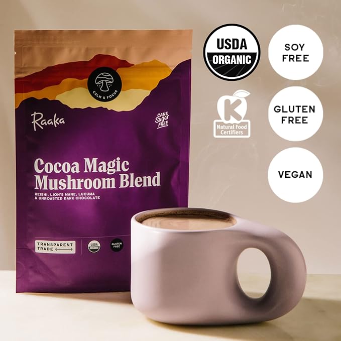 Raaka Cocoa Magic Mushroom Hot Chocolate Blend with Lion?™s Mane, Reishi and Lucuma - Gourmet