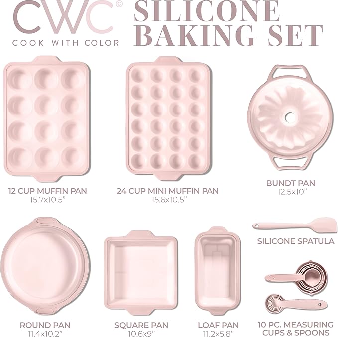 COOK WITH COLOR 17 Pc. Silicone Baking Pan Set - Non-Stick & Easy Clean Silicone Muffin Pans for