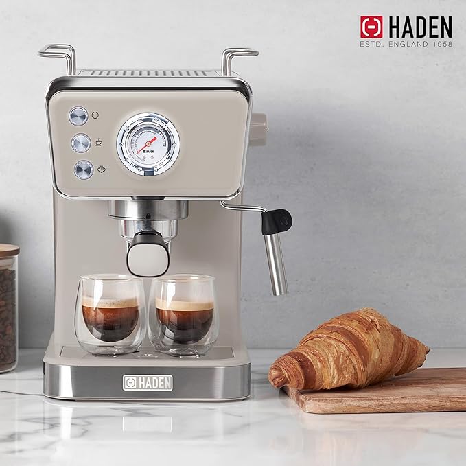 HADEN Barista Brew Espresso Coffee Machine, Stainless Steel Espresso Maker with Milk Frother and