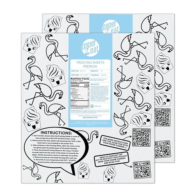 paper2eat Frosting Sheets Premium 8.5“ x 11“ - 48 Count - White Edible Icing Sheets