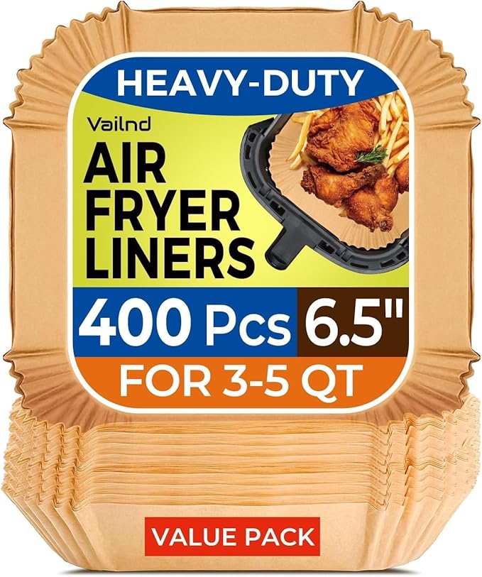 400 Pcs Air Fryer Paper Liners, 6.5" Square Air Fryer Liners Disposable, Heavy-Duty Parchment Paper