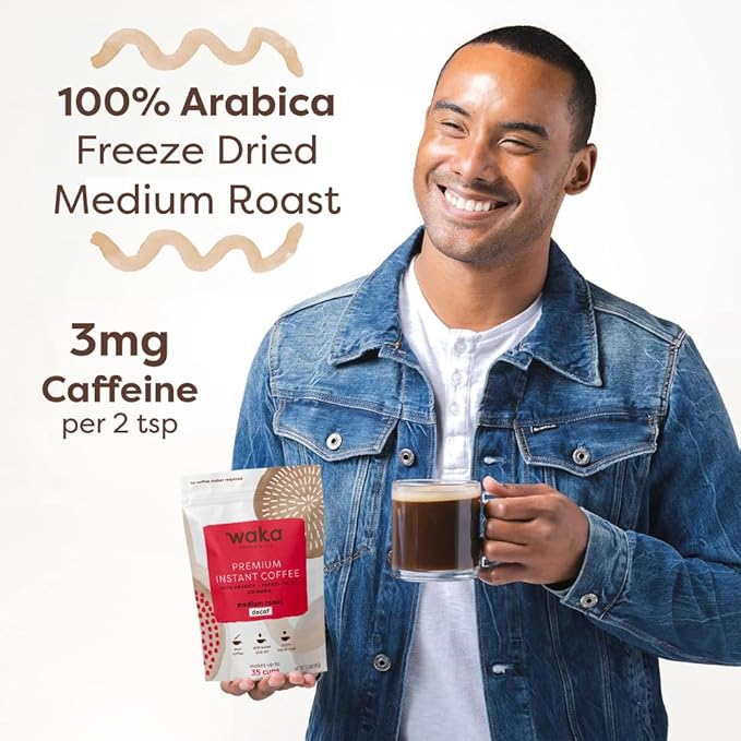 Waka Instant Coffee, Decaffeinated Medium Roast - 100% Arabica Colombian Beans, Freeze Dried