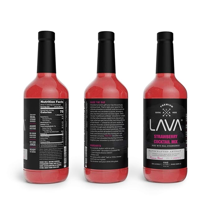 LAVA Premium Strawberry Margarita Mix Strawberry Daiquiri Mix, Made with Real Strawberries, Agave