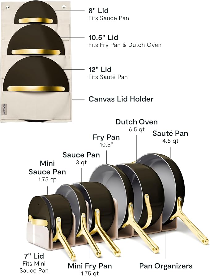 Caraway Deluxe Nonstick Ceramic Cookware Set (16 Piece) Pots, Frying Pans, Lids and Kitchen Storage
