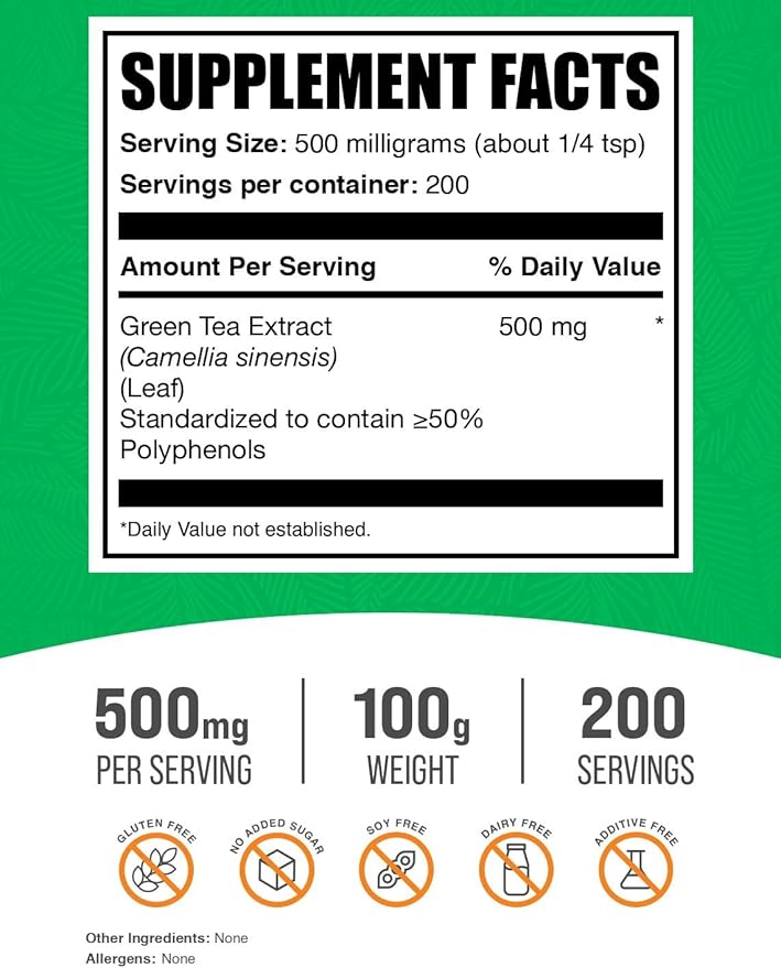 BulkSupplements.com Green Tea Extract Powder - 50% Polyphenol, Green Tea Supplement, Herbal
