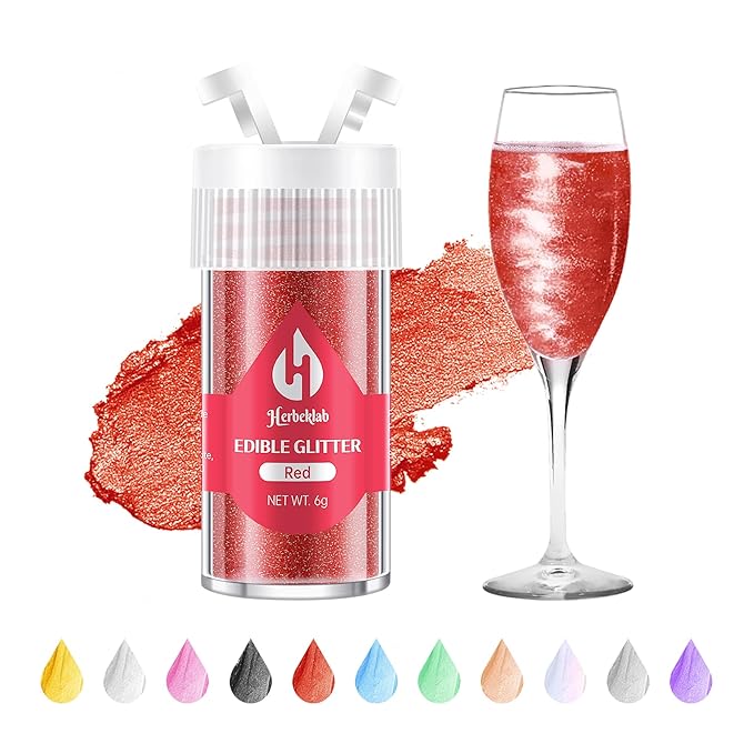 Red Edible Glitter ??6g Luster Dust Drink Glitter, Food Grade Shimmer Powder for Cocktails, Cakes