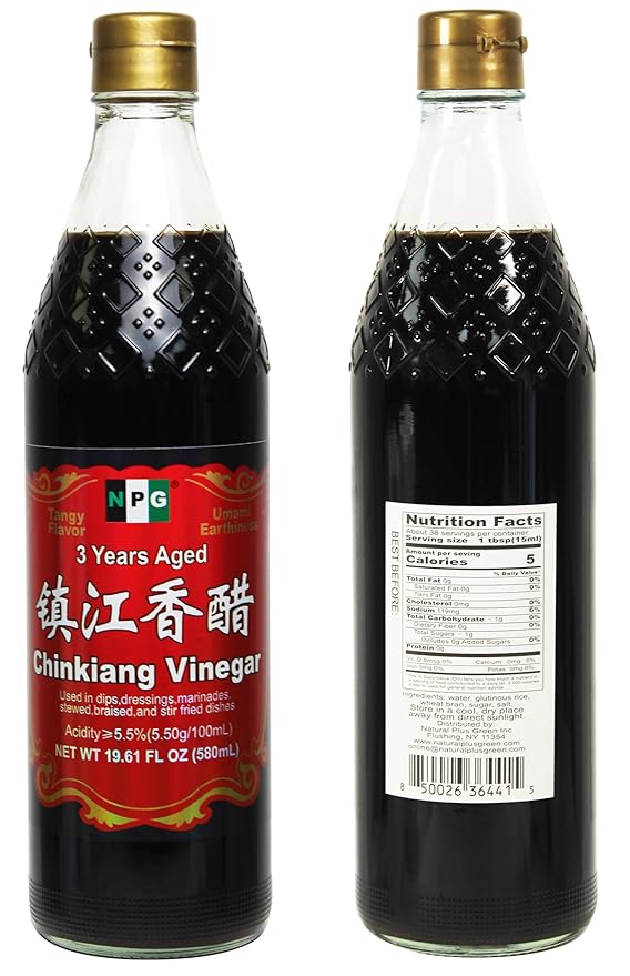 NPG Chinkiang Vinegar 19.61 Fl Oz (580ml), 3 Years Aged Zhenjiang Black Rice Vinegar, Naturally