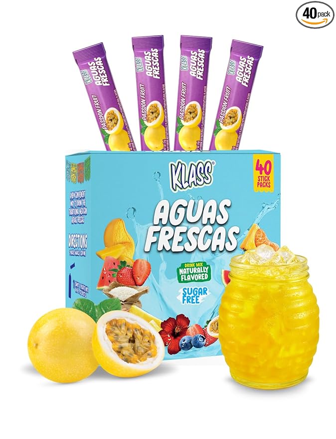 Klass Aguas Frescas | Drink Mix Packets | Passionfruit Flavored | Sugar Free On-The-Go Packets, Low