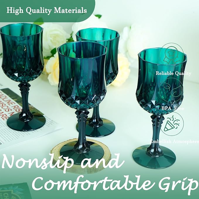 Plastic Wine Glasses，Plastic Goblets Vintage Style Cordial Drinking Glasses for Wedding Reception