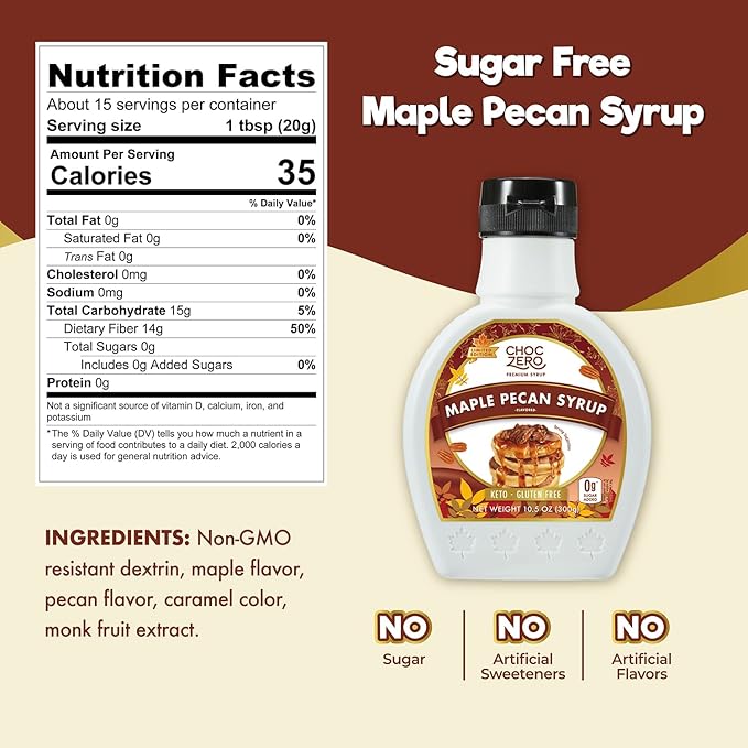 ChocZero Maple Pecan Syrup, Sugar Free, Low Carb, Sugar Alcohol Free, Gluten Free, No
