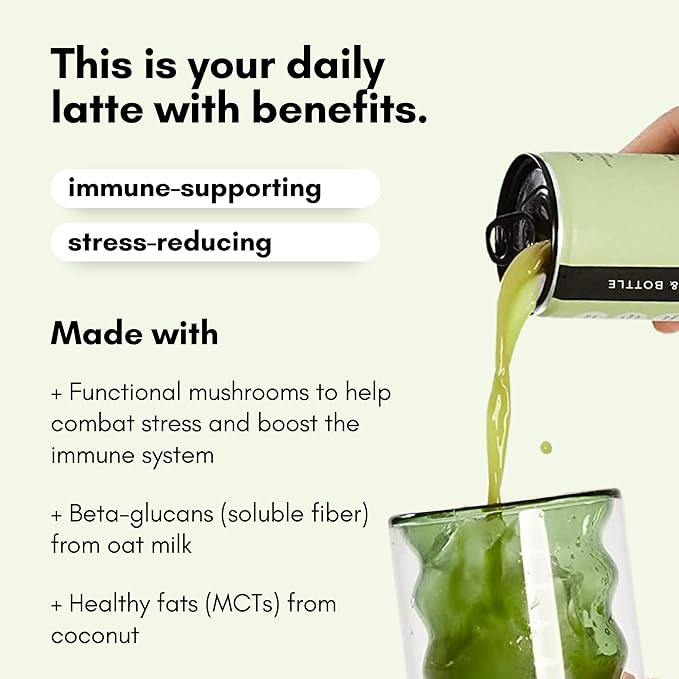 Pop & Bottle, Oat Milk Lattes - Matcha with Reishi and Maitake Mushrooms, Green Tea Latte, MCT Oil