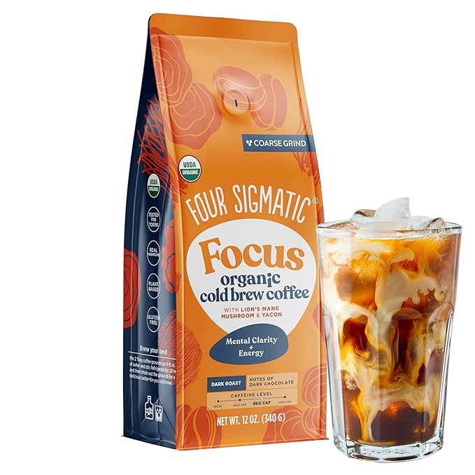 Four Sigmatic Organic Cold Brew Coffee Grounds | Dark Roast, Coarse Grounds with Lion's Mane and